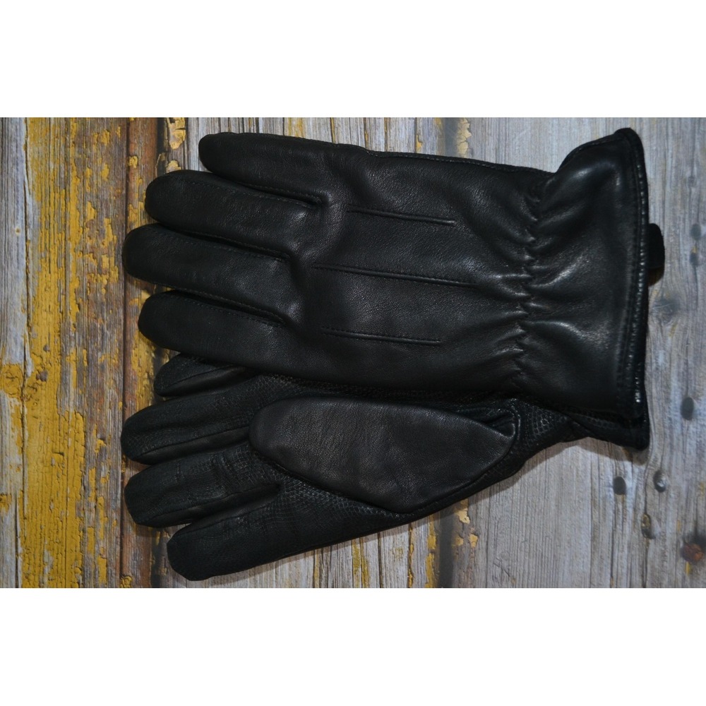 Cire Gloves Mens Large Black Faux Leather Textured Palm Lined Winter‎ Warm